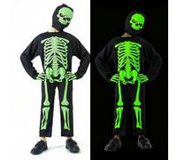 AEYAKA Costume Scheletro Bambini Halloween Fluorescente, Tuta con Ossa Verdi Stampate, Guanti & Maschera, Outfit Teschio Spaventoso per Ragazzi Ragazze, Carnevale, Festa in Maschera, Cosplay L