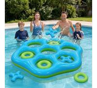 AEYAKA Gioco Tris Gonfiabile da Piscina, Grande Gioco Galleggiante con 7 Pedine, Gioco d’Acqua per Bambini e Adulti, Festa Estiva Outdoor - Esagono Blu e Verde