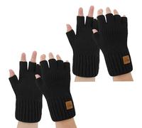 AEYURUID Guanti Senza Dita Donna Termici - Guanti Invernali Uomo e Donna in Maglia Termica a Doppio Strato Multiuso per Lavoro, Corsa, Bici Tagliati sulle Dita, Touchscreen,2 Nero