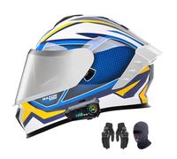 AFAGUEEUPD Casco da Motocross Bluetooth, Casco Integrale da Moto omologato ECE con Visiera, Casco Integrale Unisex C3,M = 57~58 cm