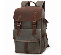 AFAKEREPPV Retro Batik Impermeabile Canvas Grande Capacità Camera Video Zaino Viaggio Casual Mens Dslr. Caso di treppiede della borsa delle spalle della fotografia Borse per fotocamere digitali(Army G