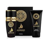 AFAQ Aswad Eau de Parfum 100 ml + Shower Gel 150 ml - Profumo Orientale Unisex - Fragranza Intensa e Raffinata con Note Ambrate, Legnose e Speziate - Idea Regalo Elegante