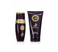 AFAQ Aswad Eau de Parfum 100 ml + Shower Gel 150 ml - Profumo Orientale Unisex - Fragranza Intensa e Raffinata con Note Ambrate, Legnose e Speziate - Idea Regalo Elegante