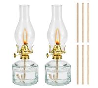 AFASOES 2 Pz Lampada in Vetro a Petrolio,Lanterna ad Olio in Vetro Trasparente,Lampada a Olio Decorativa Antivento,Lampada Lanterna Antica con 6 Pz Stoppini da 18cm per Interni ed Esterni