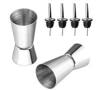 AFASOES 2 Pz Misurino Barman in Acciaio Inossidabile Misurino da Bar Misurino per Cocktail Dosatore Cocktail con 4 Pcs Versatori per Bottiglie per Bevande Alcoliche Bar Party (25/50 ml)