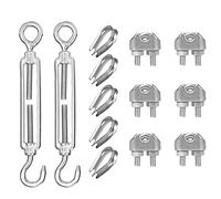 AFASOES 2 Pz Tenditore Acciaio Inox M6 Ganci per Corde Tiranti in Acciaio Inox Regolabili Tenditori Cavi in Acciaio Gancio Occhio Tenditore Fune Tensione con 6 Pz Fermacavo M3 e Pz 5 Anelli a Cuore