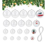 AFASOES 40 Pz Palline di Natale Fai Da Te Trasparenti Sfere Plastica Trasparente Apribile 3/4/5/6cm Palle di Natale da Riempire con Corda Sfere Natalizie con Divisorio per Alberi di Natale, Matrimoni