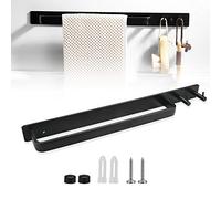 AFASOES Portasciugamani da Parete Porta Salviette da Muro con 2 Ganci 40 * 5.5 * 3.5cm Porta Asciugamani Bagno in Alluminio con Viti Portasalviette Bagno da Muro per Bagno e Cucina (Nero)