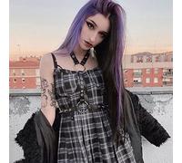 AFBeauty Parrucca da donna con pizzo frontale a metà viola e nero, colore 2T, con attaccatura dei capelli realistica, parrucca sintetica resistente al calore, parrucca per cosplay Drag Queen, 61 cm