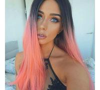 AFBeauty Parrucca frontale in pizzo arancione, lunga e liscia, arancione con radice nera, parrucca sintetica resistente al calore, parrucca per cosplay da donna, 61 cm