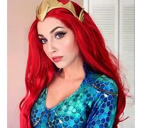 AFBeauty Parrucca frontale in pizzo rosso con capelli lunghi ondulati, dall'aspetto naturale, parrucca sintetica resistente al calore, parrucca per cosplay, feste, trucco, per donne, 61 cm