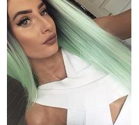 AFBeauty Parrucca frontale in pizzo verde lunga e liscia verde menta con radice scura parte centrale parrucca sintetica pre pizzicata parrucca sintetica in fibra resistente al calore parrucche per