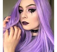 AFBeauty Parrucca frontale in pizzo viola, parrucca lunga e liscia, con riga centrale, sintetica, senza colla, in fibra resistente al calore, trucco quotidiano, parrucca morbida per donne 61 cm