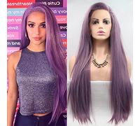 AFBeauty parrucca frontale in pizzo viola sintetico lungo dritto senza colla parrucca lavanda mezza mano legata parte libera dall'aspetto naturale realistica parrucche viola colorate per le donne