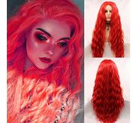 AFBeauty Parrucca lunga e riccia rossa da donna, parrucca sintetica con pizzo frontale, parrucca lunga e riccia profonda, senza colla, in fibra resistente al calore, mezza parrucca di ricambio legata