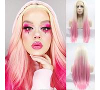 AFBeauty Parrucca sexy bionda rosa con pizzo frontale, radici scure per donne, parrucche lunghe naturali dritte rosa pastello pizzo parrucca pre pizzicata attaccatura dei capelli senza colla calore