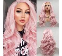 AFBeauty - Parrucca sintetica con attaccatura frontale in pizzo rosa pastello, ondulata, senza colla, con attaccatura dei capelli naturale, mezza mano colorata, realistica, da donna