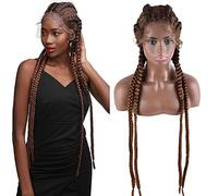 AFbeauty - Parrucca sintetica intrecciata con pizzo frontale, 76,2 cm, colore castano omber con 4 torsioni, resistente al calore, in fibra all'uncinetto, per donne, feste, drag queen