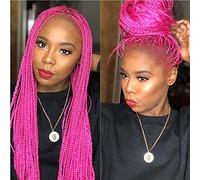 AFBeauty Parrucca sintetica intrecciata da 66 cm, con pizzo frontale, fatta a mano, colore rosso rosa, micro intrecciata, trecciata, per donne, feste, drag queen