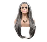 AFBeauty Parrucche grigie da donna parrucca sintetica con pizzo frontale in pizzo naturale dritto senza colla parrucca lunga resistente al calore in fibra di capelli senza separazione capelli in pizzo