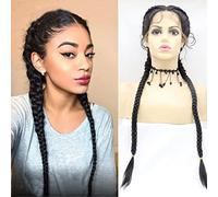 AFBeauty Parrucche intrecciate doppie nere con capelli del bambino 82 "parrucca anteriore in pizzo intrecciato sintetico extra lungo trecce scatola senza colla trecce 360 parrucca piena in pizzo