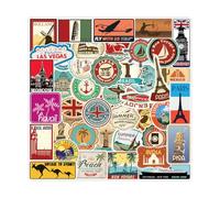 AFCJLTO 100pcs Adesivi viaggio, Adesivi paesi città,Stickers aesthetic diario di viaggio da compilare, scrapbooking album, adesivi agenda, adesivi bullet journal, adesivi valigia