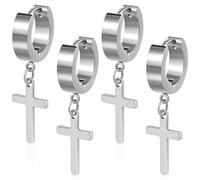 AFCJLTO 2 Paia Acciaio Chirurgico Orecchini per Uomo Donna Orecchini a Cerchio Pendente Croce Orecchini Pendenti con Croce Piercing Cartilage Orecchini Set Punk Orecchino(argenteo)
