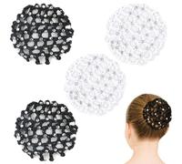 AFCJLTO 4 pezzi Chignon Retina per Capelli Chignon Bambina con Perline Retine per Capelli,Reti per Capelli Danza,Reti per Capelli Stretch Per Infermiera Assistente di Volo Balletto(nero, bianco)