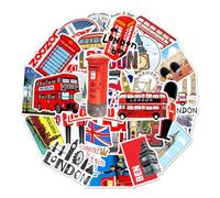 AFCJLTO 50 adesivi Londra red bus per valigie, quaderni, laptop e altro ancora,Perfetti per i viaggiatori e gli appassionati d'Inghilterra,Design vsco e bandiere del Regno Unito inclusi