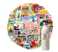 AFCJLTO 50 Adesivi Viaggi,Stickers Aesthetic stickers journaling, adesivi per valigia da viaggio,Stickers di Globali Famose Città del Mondo per Diario di Viaggio da Compilare, Album scrapbooking
