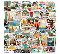 AFCJLTO Set di 100 adesivi di famose città del mondo con attrazioni turistiche, in vinile, impermeabili Stickers Aesthetic per Diario di Viaggio da Compilare, Album scrapbooking stickers journaling