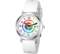 Afcrho Orologio analogico per bambini e bambine, con bersaglio e bersaglio per imparare a leggere l'ora e facile da leggere, orologio analogico per ragazzi e ragazze, dai 3 agli 11 anni, bianco