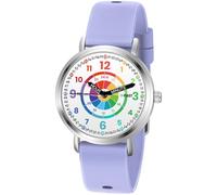 Afcrho Orologio analogico per bambini, per imparare a giocare con le freccette, per imparare a leggere l'ora e l'ora facile da leggere, orologio analogico per ragazzi e ragazze, età 3-11 anni, viola