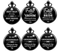 Afcrho Set di 6 orologi da tasca incisi per il testimone dello sposo, 1 pezzo per testimone, 3 testimoni dello sposo, 1 sposo, 1 sposa per padre