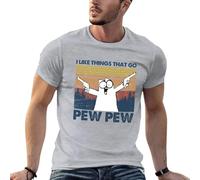 AFCURBU I Like Things That Go Pew Pew Cat Vintage T-Shirt Grey S