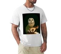 AFCURBU Owl Playing The Lute - Composite Painting T-Shirt White M