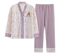 AFDAY Il Pigiama Kimono Casual da Donna in Cotone Autunnale con Scollo a V Sciolto in Due Pezzi può Essere Indossato al di Fuori dell'Abito da casa da Donna
