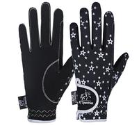 AFE Guanti per bambini per ragazze e ragazzi Guanti da equitazione unisex Guanti da sport Guanti da ciclismo per bambini Nero Blu Rosa Star Design (Black Star Design, L)
