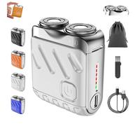 Afeitadora EléCtrica PortáTil Rotativa De Doble Anillo, Afeitadora De Barba DiseñO De Maleta PortáTil, Rotary Dual Ring Beard Shaver Recargable Por USB (Plata)