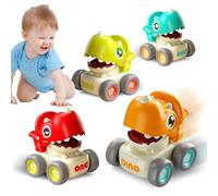 Afenau Auto Giocattolo per Bambini, 4 Pezzi Spingi e Vai Macchinine per Bambini con Fischietti, Veicoli Giocattolo per Bambini, Macchinine Bambini per Ragazzi Ragazze Bambini (Dinosauro)