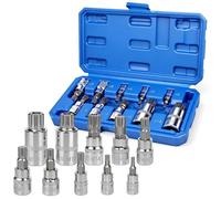 AFEPHE Set di 10 Bussole Multiple XZN 1/4", 3/8", 1/2", M4 M5 M6 M8 M9 M10 M12 M14 M16 M18 in Acciaio CR-V - Scatola Portautensili - Per Chiavi a Impulso, Cricchetti e Avvitatori