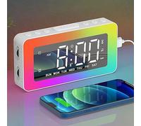 AFEXOA Sveglia digitale con luci notturne RGB, sveglia senza ticchettio da comodino con doppia sveglia, sveglia a LED con ampio display, snooze, dimmer 0-100%, alimentazione USB, orologio da comodino