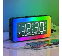 AFEXOA Sveglia per bambini con luci notturne RGB, doppia sveglia forte per dormienti pesanti, orologio digitale senza ticchettio, ampio display a LED, timer da comodino e snooze, regalo decorativo per