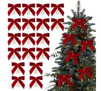 Affari Natalizi di Velluto - 24 Pezzi Mini Ornament a Nastro Rosso, Accessorio Artigianale in Velluto Morbido, Fiocchi Decorativi con Texture durrable | Arredamento di Alberi stagionali per ghirlande