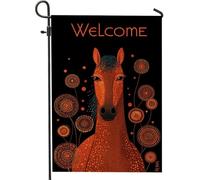 Affascinante bandiera autunnale da giardino con cavallo, decorazione floreale arancione vivace, striscione per la casa su entrambi i lati, decorazione festiva per il prato all'aperto, cartello di