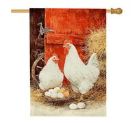 Affascinante bandiera bianca da giardino con gallina, decorazione rustica per esterni con polli da fattoria, striscione su entrambi i lati, per la primavera e l'estate, decorazione per la casa e il