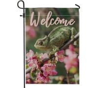 Affascinante bandiera da giardino con camaleonti, decorazione primaverile per rettili verdi, striscione a tema floreale su entrambi i lati, decorazione per esterni e casa, 30,5 x 45,7 cm