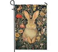 Affascinante bandiera da giardino con coniglio, decorazione floreale primaverile, design carino con coniglietto per prato esterno, bandiera da cortile in iuta su entrambi i lati, decorazione per la