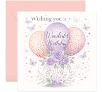 Affascinante biglietto di compleanno per amici, regalo "Wishing You a Wonderful Birthday", elegante design floreale, per amici o familiari, interno bianco con busta