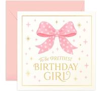 Affascinante biglietto di compleanno per lei, regalo con scritta in lingua inglese "To the Prettiest Birthday Girl", design rosa glitterato, per figlia, nipote, figlioccia, interno bianco con busta